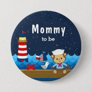 Chapa Redonda De 7 Cm Niño Náutico Mono Rojo y Mamá Navy Embarazada