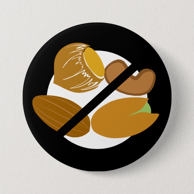 Chapa Redonda De 7 Cm Niños alérgicos de nueces libres de árbol negro (Anverso)