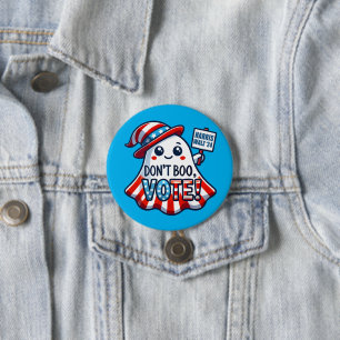Chapa Redonda De 7 Cm ¡No Boo, Vota! Harris Walz 2024 Halloween Mashup