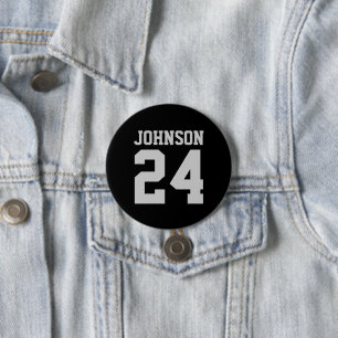 Chapa Redonda De 7 Cm Nombre del atleta negro y gris Número de Jersey