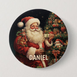 Chapa Redonda De 7 Cm Nombre personalizado de Santa Claus vintage