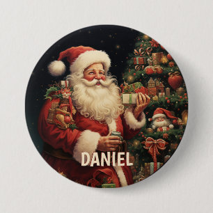 Chapa Redonda De 7 Cm Nombre personalizado de Santa Claus vintage