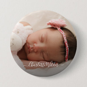 Chapa Redonda De 7 Cm Nombre personalizado del guión gráfico del bebé re