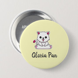Chapa Redonda De 7 Cm Nombre personalizado gato blanco lindo en amarillo