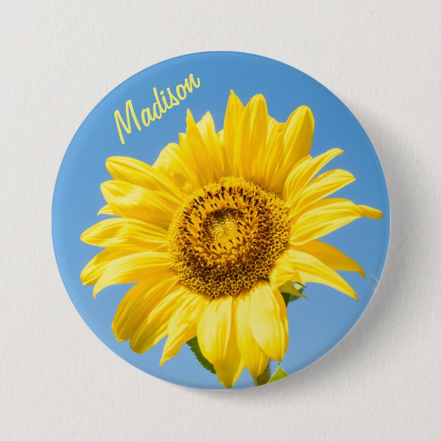 Chapa Redonda De 7 Cm Nombre personalizado Girasol (Anverso)