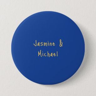 Chapa Redonda De 7 Cm Nombres de Pareja Caligrafía Chic Adorable Azul y