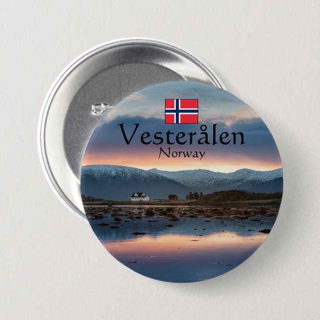Chapa Redonda De 7 Cm Noruega Vesteralen Souvenir (Anverso y reverso)