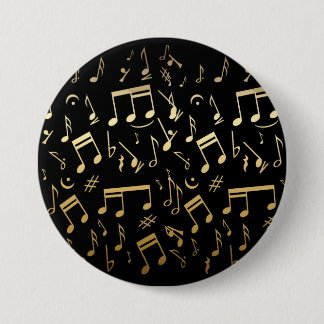 Chapa Redonda De 7 Cm Notas musicales de oro sobre fondo negro