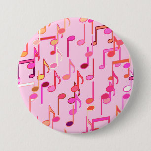 Chapa Redonda De 7 Cm Notas musicales impresas - rosa, multi