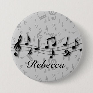 Chapa Redonda De 7 Cm Notas musicales negras y grises personalizadas