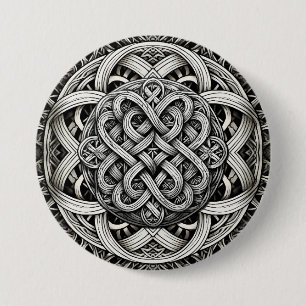 Chapa Redonda De 7 Cm Nudo celta en blanco y negro detallado 0001