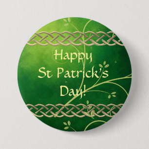 Chapa Redonda De 7 Cm Nudos y hojas verdes celtas