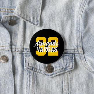 Chapa Redonda De 7 Cm Número de Jersey del atleta negro y amarillo