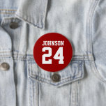 Chapa Redonda De 7 Cm Número de Jersey del nombre del atleta blanco y de<br><div class="desc">Alegra a tu equipo deportivo favorito, jugador de fútbol o simplemente muestra tu orgullo escolar con un botón personalizado personalizado. Añade tu nombre escolar o personaliza con el nombre del jugador y el número de camiseta. Perfecto para el fútbol, el baloncesto, el béisbol y los partidos de fútbol. Crea pines...</div>