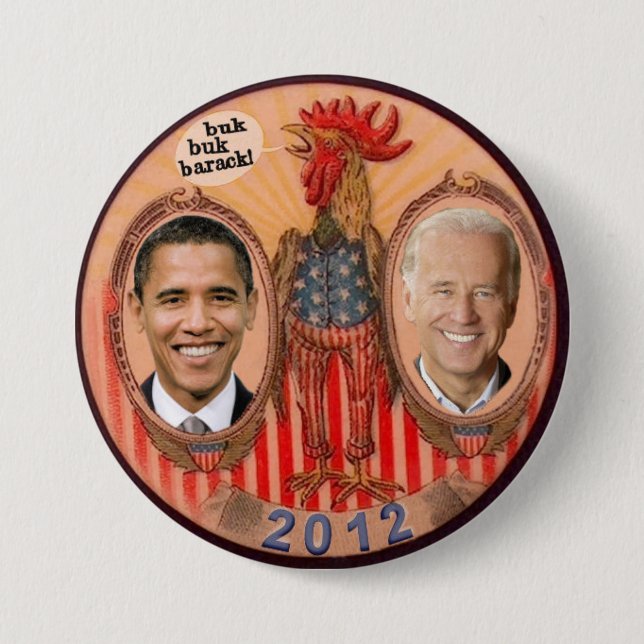 Chapa Redonda De 7 Cm Obama / Rooster de Biden 2012 (Anverso)