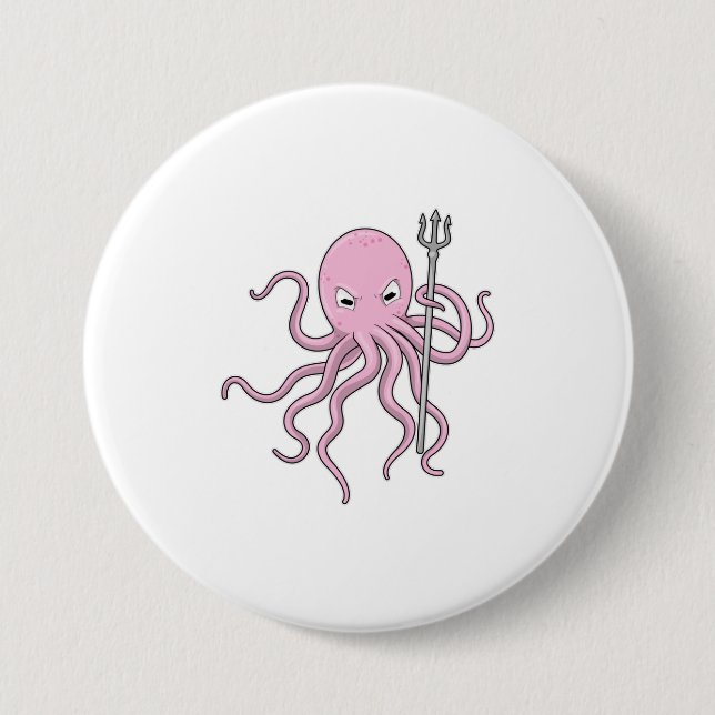 Chapa Redonda De 7 Cm Octopus as Wizard con Trident (Anverso)