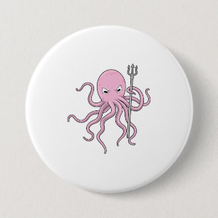 Chapa Redonda De 7 Cm Octopus as Wizard con Trident