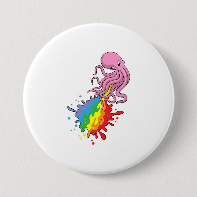 Chapa Redonda De 7 Cm Octopus con arcoiris (Anverso)