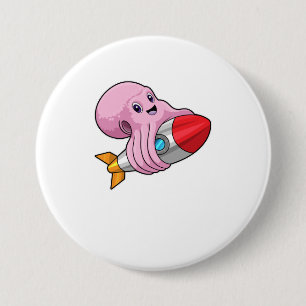 Chapa Redonda De 7 Cm Octopus con cohete
