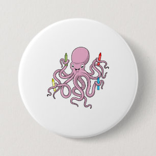 Chapa Redonda De 7 Cm Octopus con Crayon