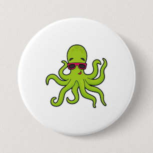 Chapa Redonda De 7 Cm Octopus con gafas de sol