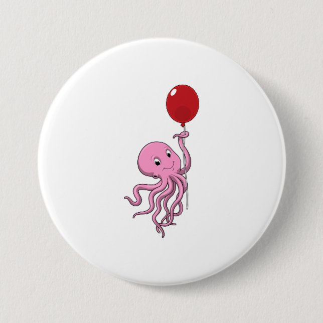 Chapa Redonda De 7 Cm Octopus con globo (Anverso)