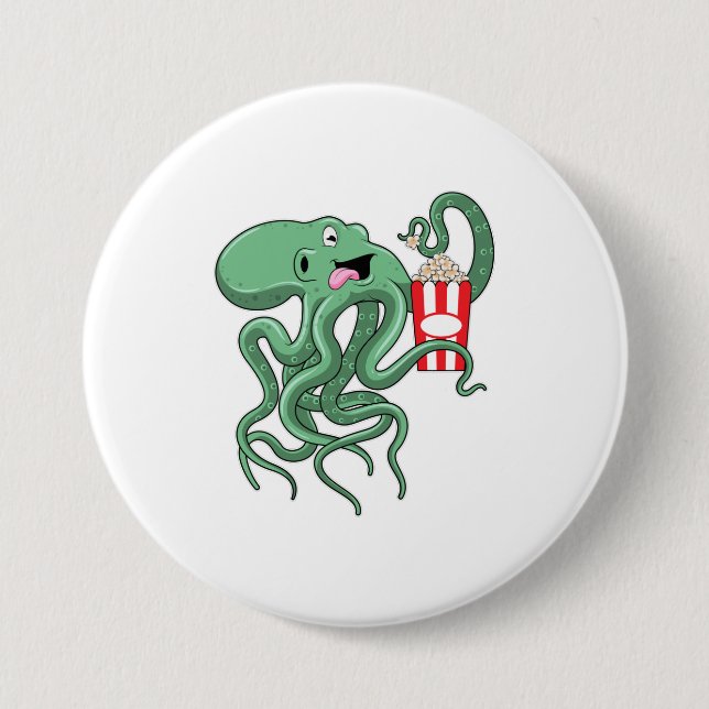 Chapa Redonda De 7 Cm Octopus con popcorn (Anverso)