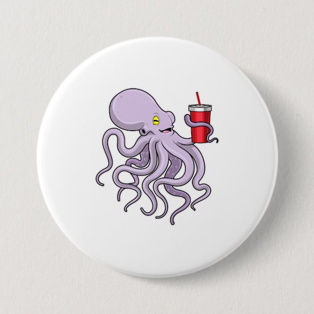 Chapa Redonda De 7 Cm Octopus con tazón para beber (Anverso)