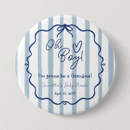 Chapa Redonda De 7 Cm Oh Boy Cute Moderno Dusty Blue Baby Shower Grandma