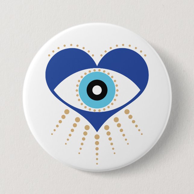 Chapa Redonda De 7 Cm Ojo del mal del corazón griego (Anverso)