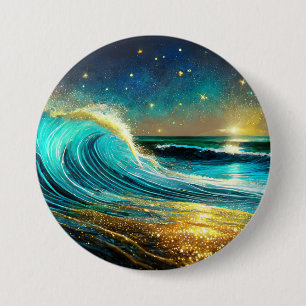 Chapa Redonda De 7 Cm Olas Divergentes Brillantes del Océano