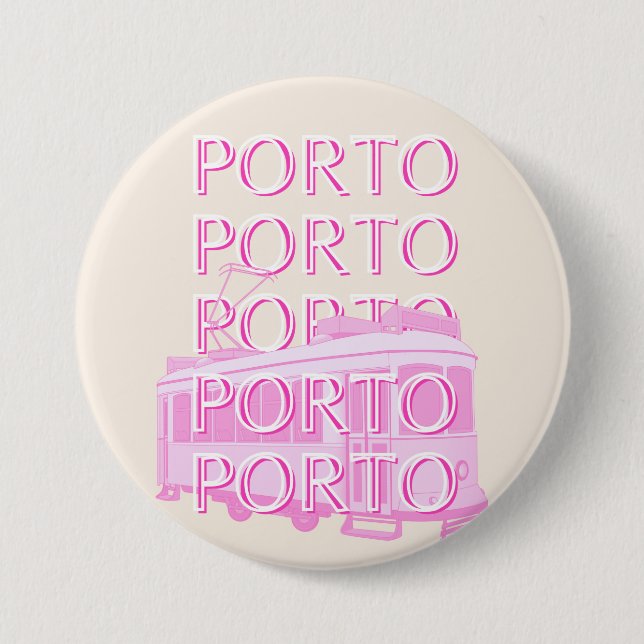 Chapa Redonda De 7 Cm Oporto Travel Art, Portugal Travel Art, Pink (Anverso)