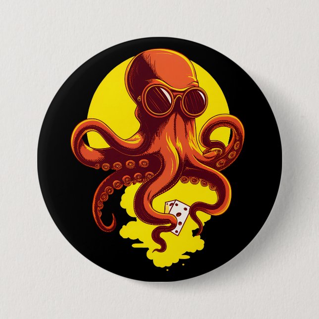 Chapa Redonda De 7 Cm Orange Smart Octopus (Anverso)