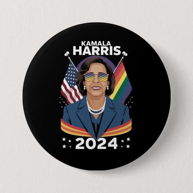 Chapa Redonda De 7 Cm Orgullo gay Kamala Harris 2024 vicepresidente LGBT (Anverso)