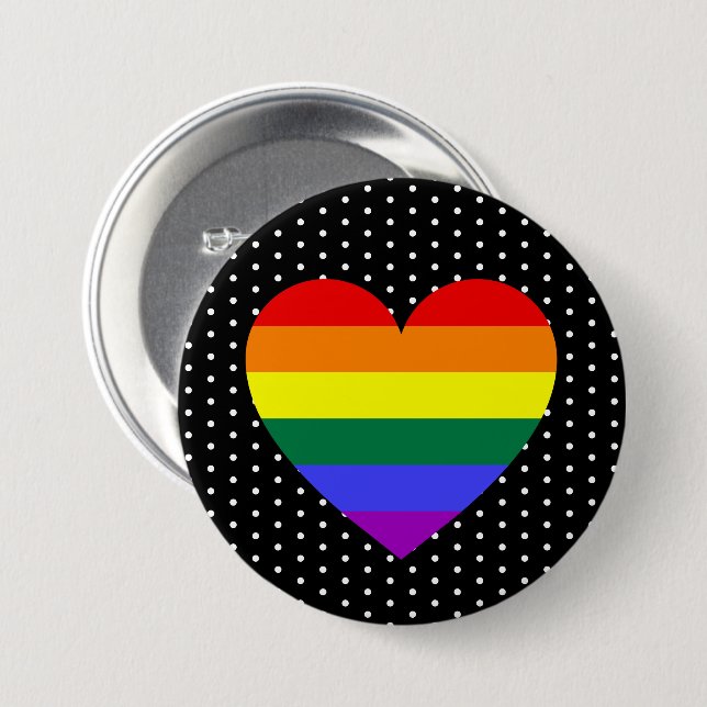 Chapa Redonda De 7 Cm Orgullo LGBT: corazón arco iris (Anverso y reverso)