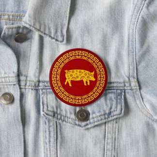 Chapa Redonda De 7 Cm Ornamento chino de cerdo de Año Nuevo