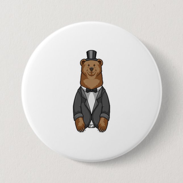 Chapa Redonda De 7 Cm Oso como Groom con Chaqueta (Anverso)
