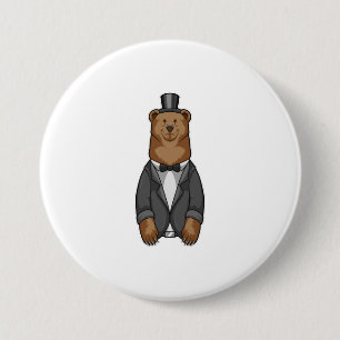 Chapa Redonda De 7 Cm Oso como Groom con Chaqueta