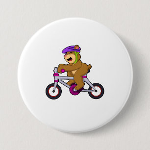 Chapa Redonda De 7 Cm Oso con bicicleta y casco