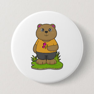Chapa Redonda De 7 Cm Oso con flores