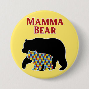 Chapa Redonda De 7 Cm Oso de la mama, orgullo de la mamá del autismo