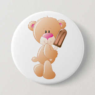 Chapa Redonda De 7 Cm Oso de peluche sosteniendo una paleta de helado de