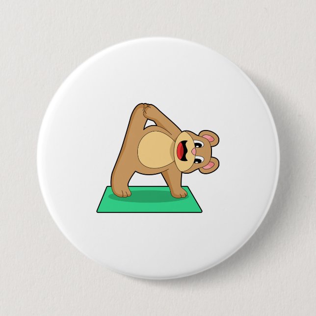 Chapa Redonda De 7 Cm Oso en el gimnasio del yoga (Anverso)