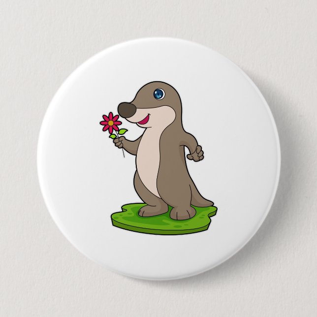 Chapa Redonda De 7 Cm Otter con flor (Anverso)