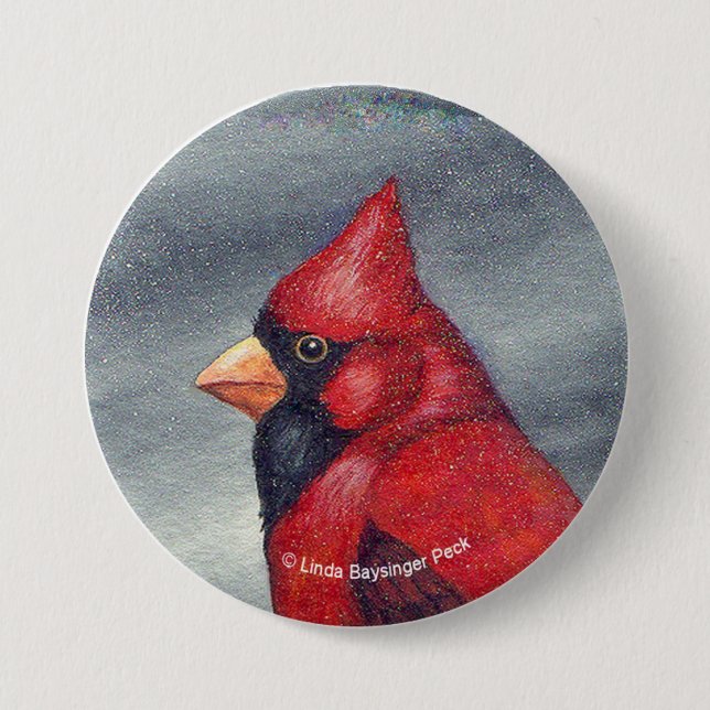 Chapa Redonda De 7 Cm Pájaro cardinal rojo redondo (Anverso)
