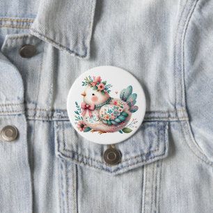 Chapa Redonda De 7 Cm Pájaro Folk Floral con Encanto Boho Pastel