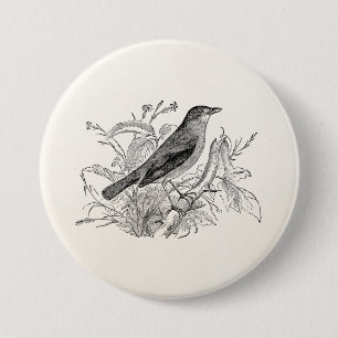 Chapa Redonda De 7 Cm Pájaros retros personalizados pájaro del usignuo