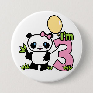 Chapa Redonda De 7 Cm Panda Chica Tercer cumpleaños