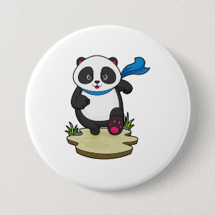 Chapa Redonda De 7 Cm Panda como corredor con bufanda