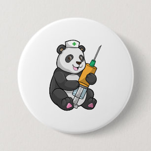 Chapa Redonda De 7 Cm Panda como enfermera con jeringas